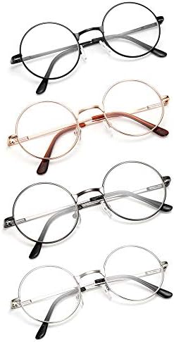 JoXiGo 4 Pack Reading Glasses +1.5 for Women Men Retro Round Metal Frame + Glasses Strap