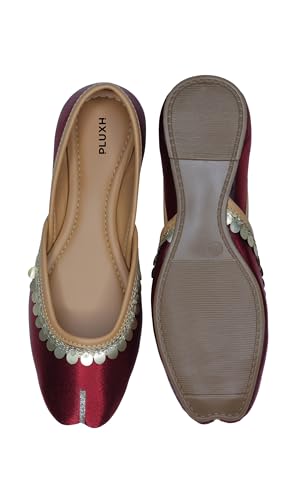 Image of Pluxh Women's Ethnic Jutti Shoes | Shiny Finish Mojari with Sequin Border | Soft Cushioned Slip-On Flats for Casual