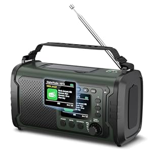27000mAh DAB+/FM Notfallradio mit Powerbank – Tragbares Solar- & Kurbelradio mit Bluetooth 5.3, SOS, Taschenlampe & Leselicht für Camping & Stromausfall（Armeegrün）