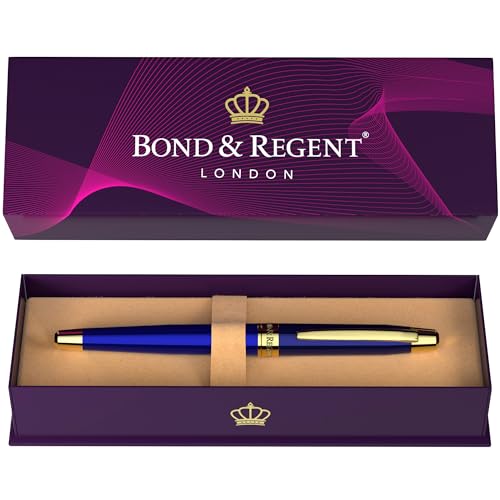 Bond & Regent Stylo à bille bleu roi et or 24 carats – Stylo à bille de luxe certifié | Joli cadeau pour homme et femme