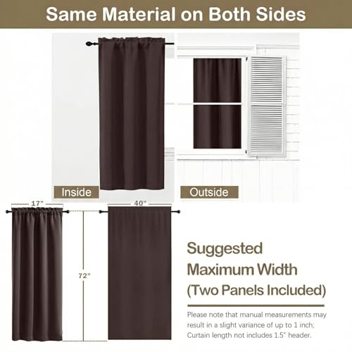 Image of Chocolate Blackout Curtains for Bedroom 72 Inch Length 2 Panels Set, Thermal Insulated Curtains for Living Room Nursery, Energy Saving Window Drapes for Patio French Door Front Door, 2x40Wx72L