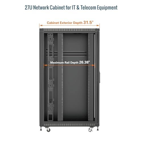 Image of Tecmojo Network Rack Cabinet,27U Server Rack,31.5 Inch Depth,Hold Up to 1800Lbs,Lockable Cabinet with Casters and Complete Accessories,Mesh Door,for Home,Office,Small Business (27U 23.6 inch w*31.5 inch d)