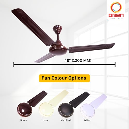 Image of Omen Changing Lives Dollar 1200mm Ceiling Fan for Home | BEE Star Rated Energy Efficient | Rust Resistant | Superior Air Delivery | High Speed | 2 Year Warranty | Brown (Pack of 2)