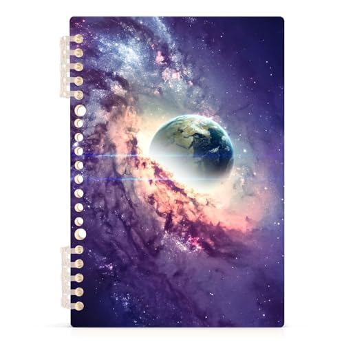 MOMORIN ノート ソフトリングノート A5 リングノート 横罫 メモ帳 宇宙 宇宙柄 星空 クール 日記帳 変形 耐水 60枚 調整可能 ページ追加可能 小学生 中学校 文房具 仕事 まとめ買い 新学期 入学祝い プレゼント