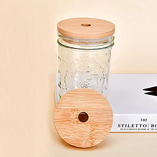 4 Pack 86Mm Wide Mouth Bamboo Mason Jar Lids With Straw Hole Reusable Bamboo Caps Leak-Proof Glass Canning Drinking Storage Jars Lid #TOP2