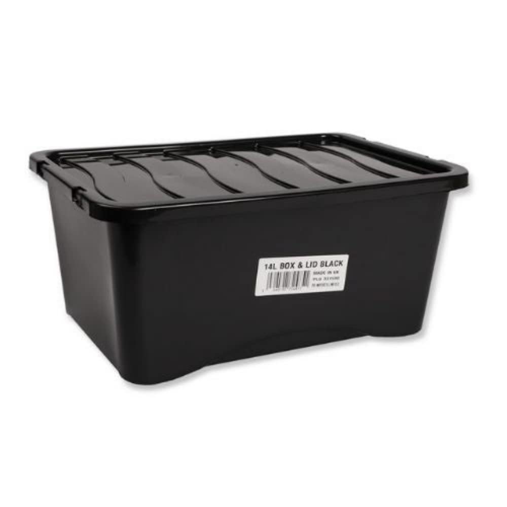 Fabfinds Black Plastic Storage Box With Lid Stackable Nestable Storage Bins (1X 14L, )