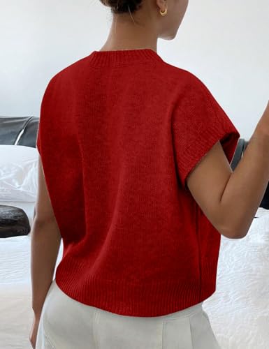Image of 2026 Womens Floral Sweater Vest Cute Cap Sleeve Tops 3D Flower Decor Knit Tank Top Loose Spring Fall Summer Clothes
