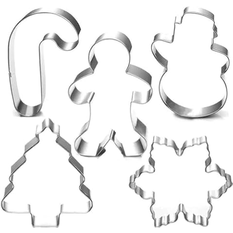 Christmas Cookie Cutters Winter Set 5 Pcs，Snowman, Christmas Tree, Gingerbread Man, Snowflake，Candy Cane. Cover