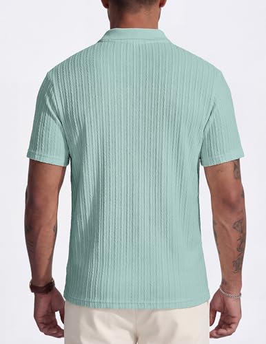 Image of JMIERR Mens Casual Polo Shirt Summer Short Sleeve Vacation Button Beach Knit Stretchy Golf Shirts