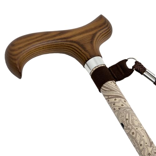 Bastón Extensible para Mayores – Aluminio con Empuñadura de Madera Ergonómica Ambidiestra (Paisley Beige)