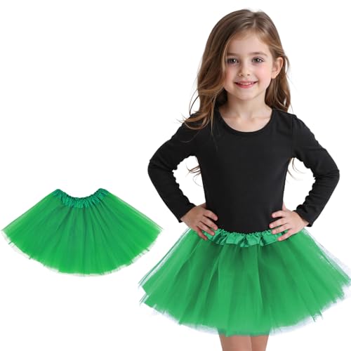 Zando Dark Green Tutu Skirt for Girls St Patricks Day Tutu for Toddler Girls Kids 4 Layers 2-8 Years Princess Halloween Birthday Puffy Tulle Elastic Waist Dance Skirt Party