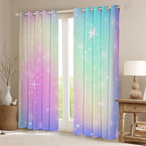 Homemissing Gradient Blackout Curtains(30%-50%) Purple Green Dreamy Gradient Curtain Galaxy Ombre Window Dreapes for Bedroom Children Fairy Window Treatments W52*L90 - Image 2