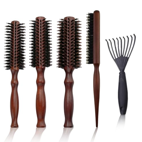 CZAYEFNH Brosse Ronde Brushing,3 Pcs Brosses à Cheveux Poils De Sanglier Naturels IdéAl Pour Les Cheveux Courts Et Longs DiamèTres VariéS (4.4cm, 4.5cm, 4.7cm)