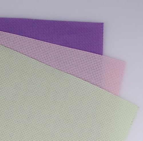Image of KCS 3 pc of 15 inch x 18 inch(38cmx45cm) Counted Cross Stitch Cotton Aida Cloth Needlework Rolled Fabric Box,16CT,Lavender+Pink+Light Green