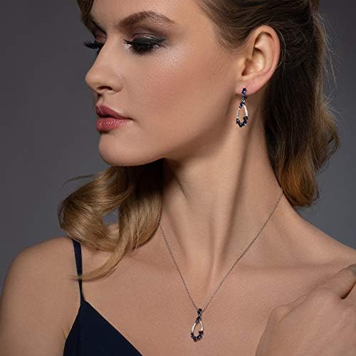 Namana Blauwe bloemen oorbellen voor dames. 925 sterling zilver lange oorbellen voor vrouwen met email en zirkonia edelstenen. Blauwe oorbellen met geschenkdoos, emaille