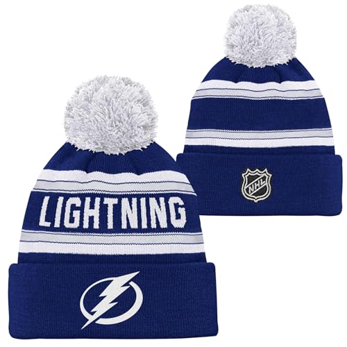 Outerstuff NHL Youth Boys Jacquard Cuffed Pom Knit Hat (US, Alpha, One Size, Tampa Bay Lightning)