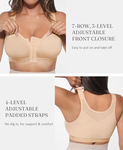 FeelinGirl Front Closure Post Surgery Compression Bra with Adjustable Straps Wireless Breast Augmentation Post Op Bras2
