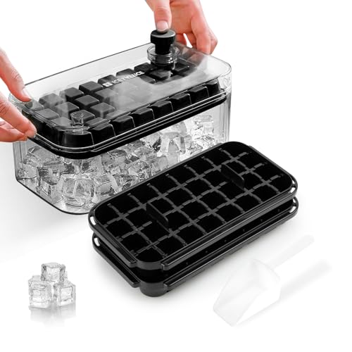 Bac a Glacon, Glacons Moule de Qualité Alimentaire,Bac à Glaçons avec Couvercle Libère Tous Les Glaçons en une Seconde, Sans BPA, 64 Bac à Glaçons bacs à Glaçons Carrés Faciles à Retirer(Noir)