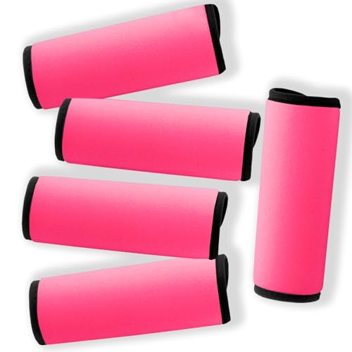 Image of Neoprene Luggage Handle Wraps for Traveling Bright Color Luggage Tags|Handle Wraps|Handle Covers (Pink 01)