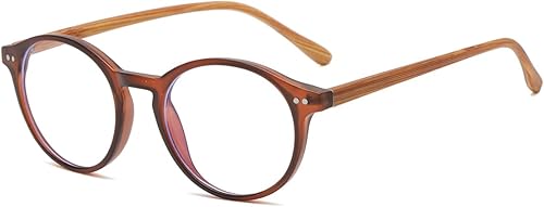 Gleyemor Lentes de luz azul para hombres y mujeres, vintage, redondos, con bloqueo de luz azul, protección de pantalla de computadora (marco marrón