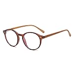 Gleyemor Blue Light Glasses for Men Women, Vintage Round Bluelight Blocking Computer Screen Protection Glasses (Brown Frame & Wood-grain Leg)