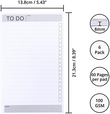Belle Vous Daily To-Do List Notepad Planner (6 Pack) - 60 Days/Pages Checklist Notebooks with Undated Pages - Memo/Organiser Pads for Shopping Lists, Time Management and Daily Agendas