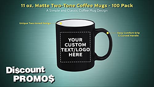 DISCOUNT-PROMOS-100-Matte-Two-Tone-Coffee-Mugs-Set-11-oz-Customizable-Text-Logo-Stoneware-Drinkware-Durable-C-handle-White