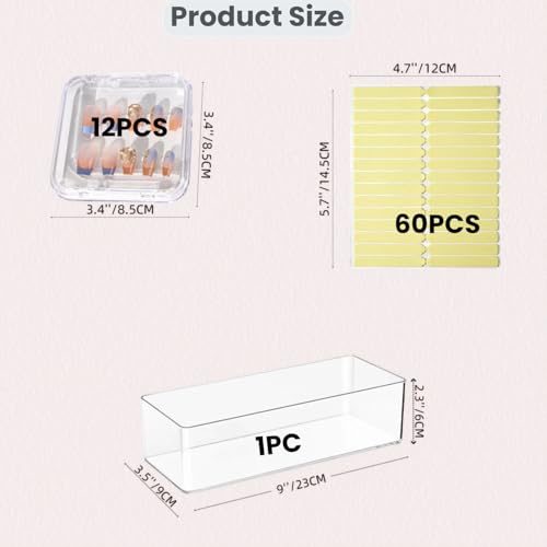 Image of 12pcs 3.4in Press on Nail Storage, 60pcs Upgrade Adhesive Double Sided Tape, 1Pc Big Storage Box, for Nail Display, False Nail Organizer Nail Case