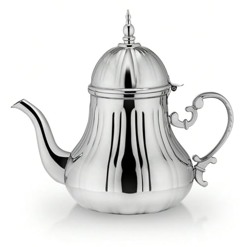 Teiera marocchina 1,4 l, stile arabo, acciaio inossidabile, marocchino, tradizionale, stile religioso Teapot(argento)