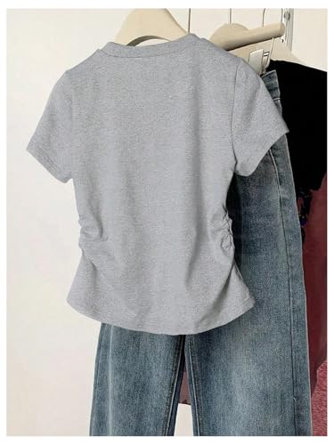 SweatyRocks Girl's Cute Cartoon Print Crewneck T Shirt Ruched Short Sleeve Summer Basic Tops2