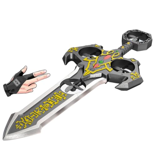 Tcrciuk ジェスチャー制御ドローン 光る飛行剣 リモコンで飛ぶ剣 リモコンで飛ぶ剣 手振り検知飛行 ホバリング機能 3D回転 屋内プレイ用 誕生日プレゼント ホリデーギフト (【ミディアムサイズ 36CM - マジックソード ゴールド】ハンドル（シングルコントロール）,充電式バッテリー3個 [バッテリー寿命約30分])