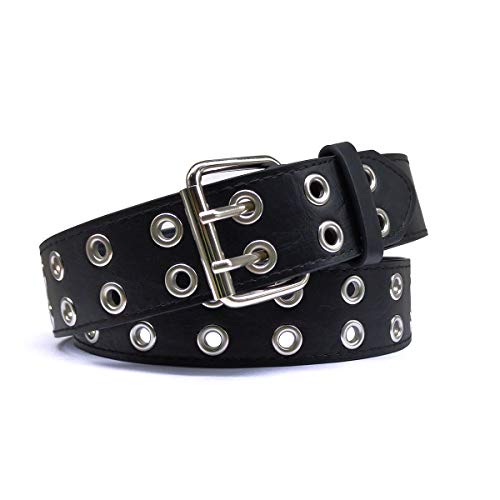 Double Grommet Punk Leather Belt Unisex 2 Hole Fashion Jeans Belt