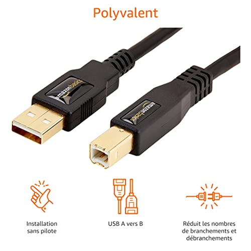 Amazon Basics Cable Imprimante 2.0 USB-A a USB-B (1.8 m) Noir – vue 5