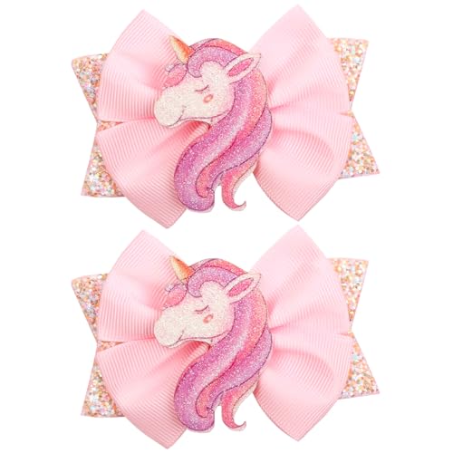 Glitter Unicorn Hair Bows for Girls - 2PCS Sparkly Pink Unicorn Bow, Cute Alligator Hair Clips Barrettes Hair Accessories for Toddler Kids Birthday...