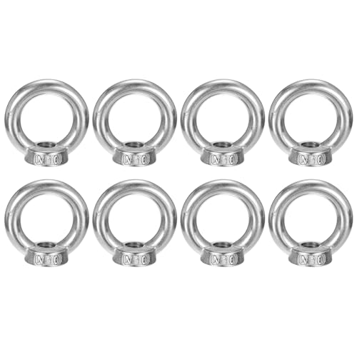 sourcing map M10-1.5x42mm Lifting Eye Nuts, 8 Pcs 304 Stainless Steel Round Ring Shape Female Threaded Nut Fastener for Home Repairs Rope Fitting
