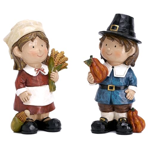 Valery Madelyn Fall Decorations for Home 2 Pcs Fall Decor for Table Indoor Outdoor Resin Thanksgiving Decorations Garden Pumpkins Pilgrim Figurines for Autumn Harvest Porch Tiered Tray 5