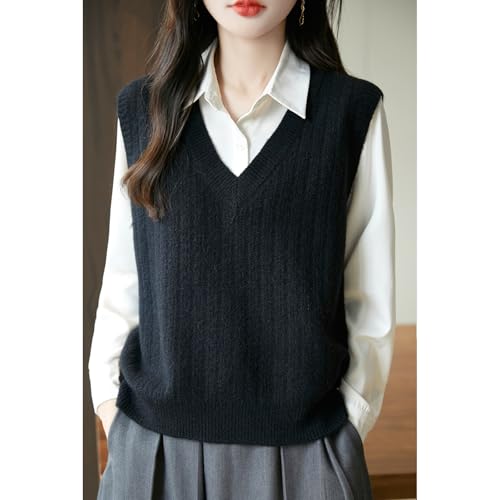 Image of Blostirno Women's Sweater Vest V Neck Sleeveless Solid Trendy Ribbed Knit Pullover Sweaters Crochet Flower Tank Tops