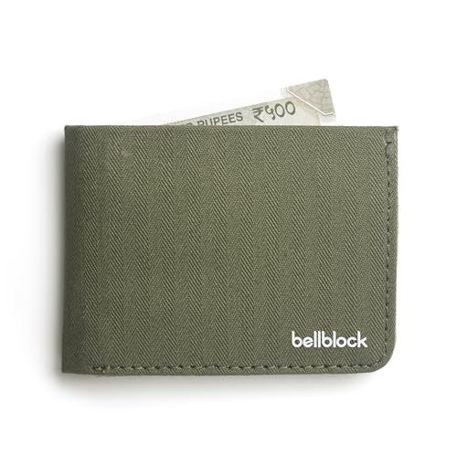 Image of Bellblock Slim Sleeve Canvas Wallet for Men /Women | Minimal Handcrafted Bifold Wallet | with Sim, Mobile Pin & Hidden Extra Card Slots | Olive Green