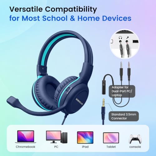 Image of SIMOLIO KD-1 Color-Coded Classroom Headphones 6 Pack for Schools & Students