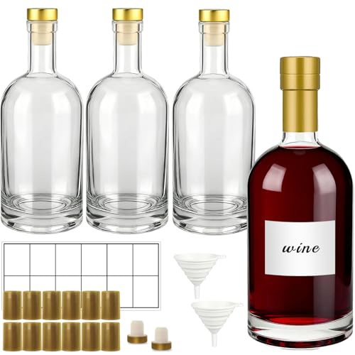 TBWIND 750ml Clear Glass Liquor Bottles with Cork, 4 Pack 25 oz Clear Empty Bottles, Thick Heavy...