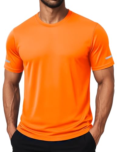 MAGCOMSEN Sun Shirts for Men Quick Dry Running T-Shirts Short Sleeve Workout Gym Rash Guard UV Protection Moisture Wicking Shirt Orange L