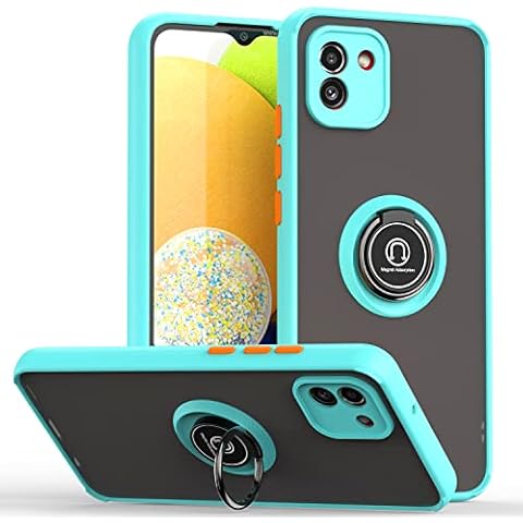 XINYEXIN Compatible with Samsung Galaxy A03 Case with Ring Holder, PC +TPU Shockproof Bumper Case Protective Cover - Sky Blue Cover