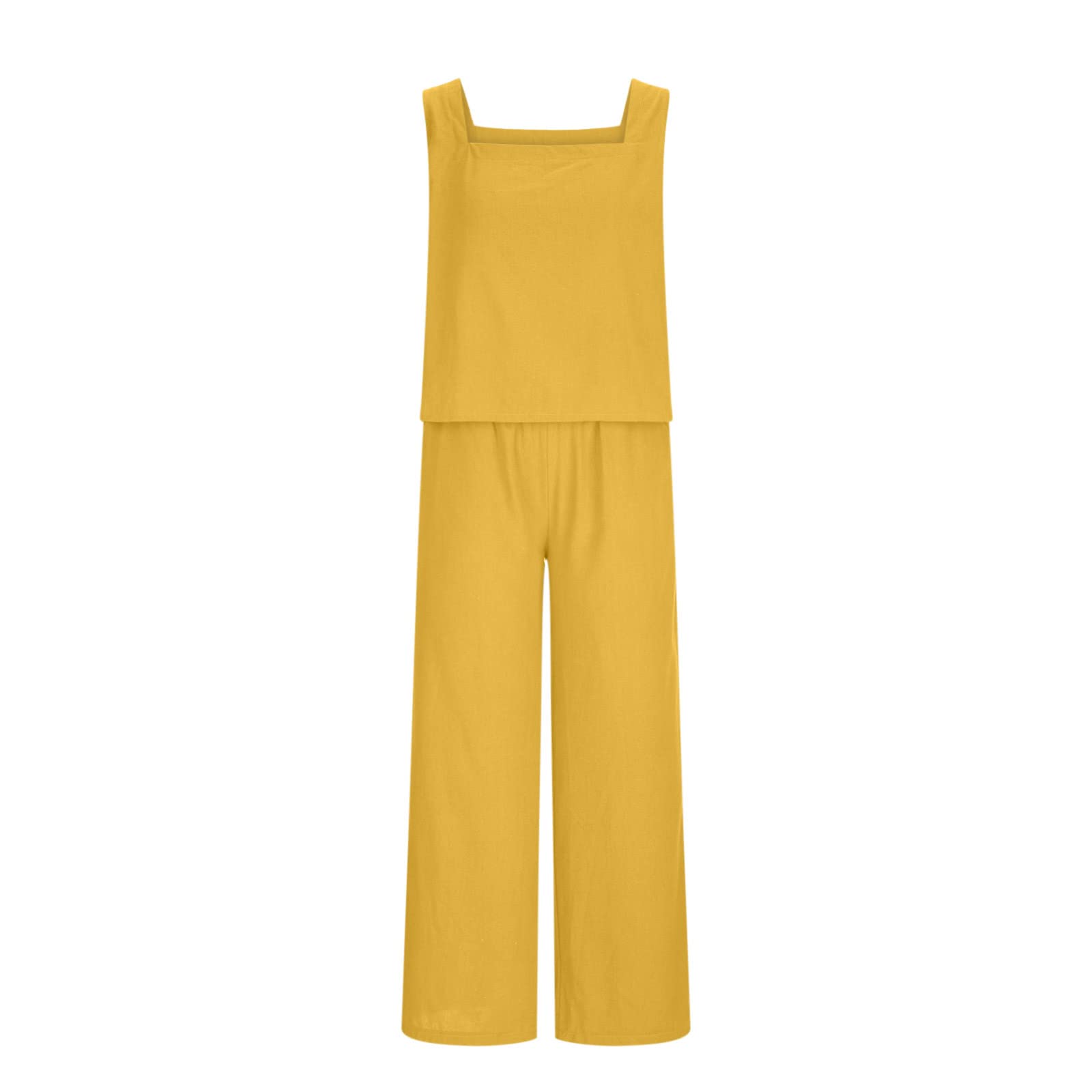 TIMIFIS 2 pezzi di cotone lino abiti per le donne estate casual canotta crop top gamba larga pantaloni lunghi set vacanza con tasca