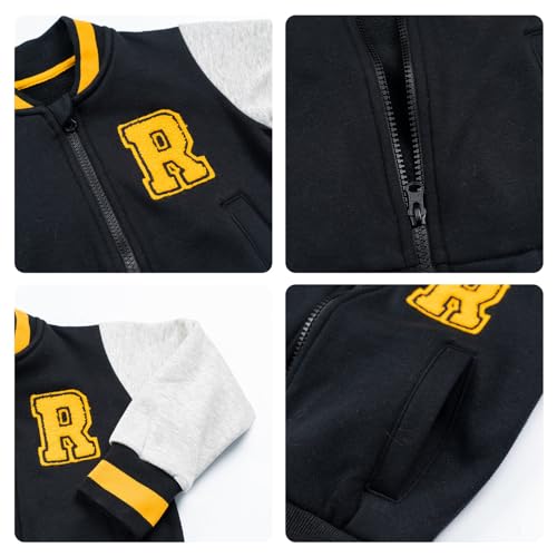 Image of Volunboy Kids Baseball Jacket Varsity Letterman Coat Fall Winter Fleece Bomber Vintage Outerwear