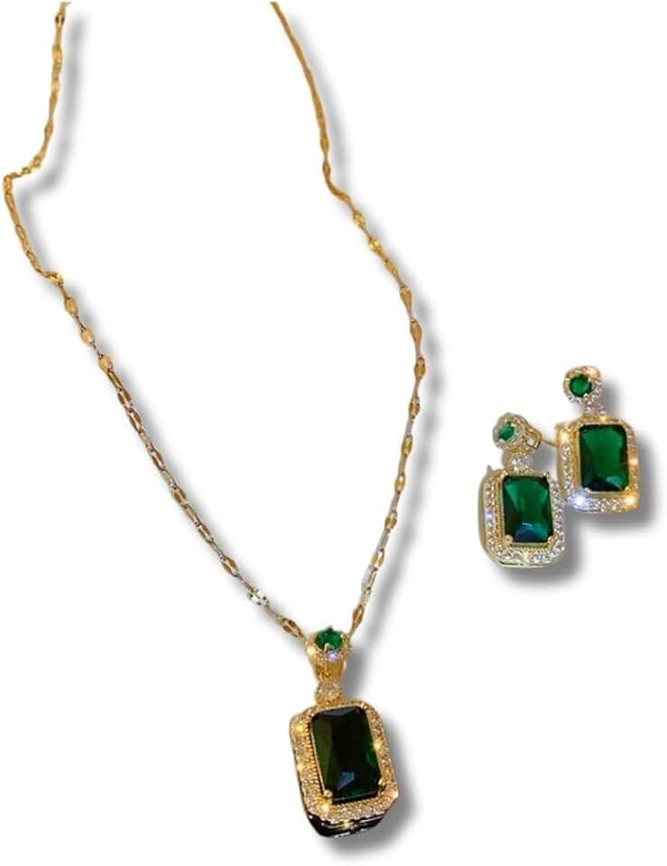 Conjunto Feminino "Esmeralda Preciosa" Colar 45cm + 5cm e Brincos 25mm Zircônia Cobre – Elegância & Sofisticação