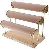 Abaodam Organizador de Relojes y Joyas de 3 Niveles Diseño Desmontable Base de Madera y Aleación Dorada para Evitar Enredos de Sobremesa o Tienda