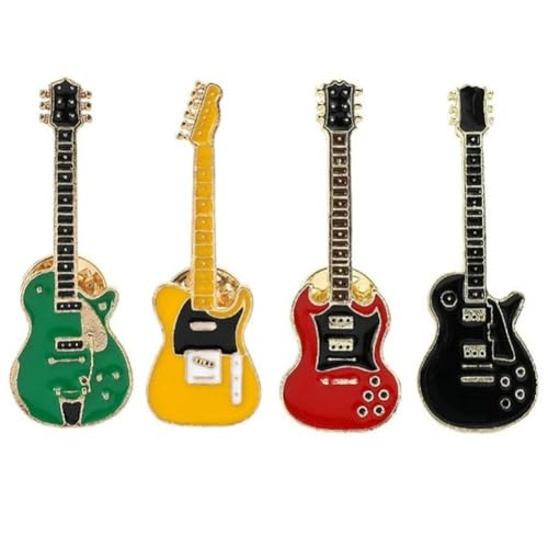 Lot de 4 broches en forme de guitare électrique pour chemise, pull, manteau, sac à dos