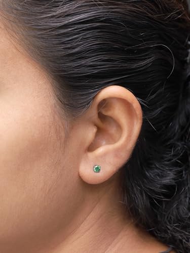 Birthstone Stud Earrings for Women, 4mm Round Simulated Gemstone Studs in 14K Gold Plated 925 Sterling Silver Push Back Earrings, Jewelry Gift for Her (0.5 Ct)2