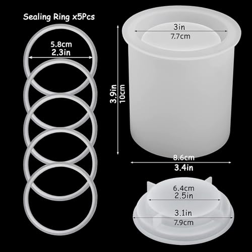 Xidmold Silicone Candle Vessels Mould with Sealing Rings, Jar Moulds Lid, Concrete Candlestick Holders Mould, Planter Molds - Image 3