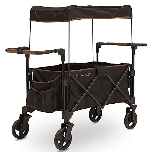Delta Children Hercules Stroller Wagon for 2 Kids Versatile Stroller Wagon with Canopy, Push/Pull Handles, Cup Holders and Storage Pockets Compact Fold is Great for Travel, Black
